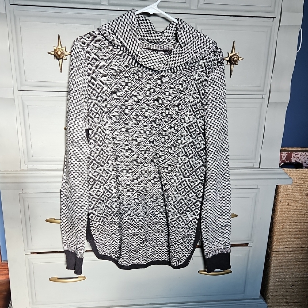 Lucky Brand Black and White Cowl Neck Sweater